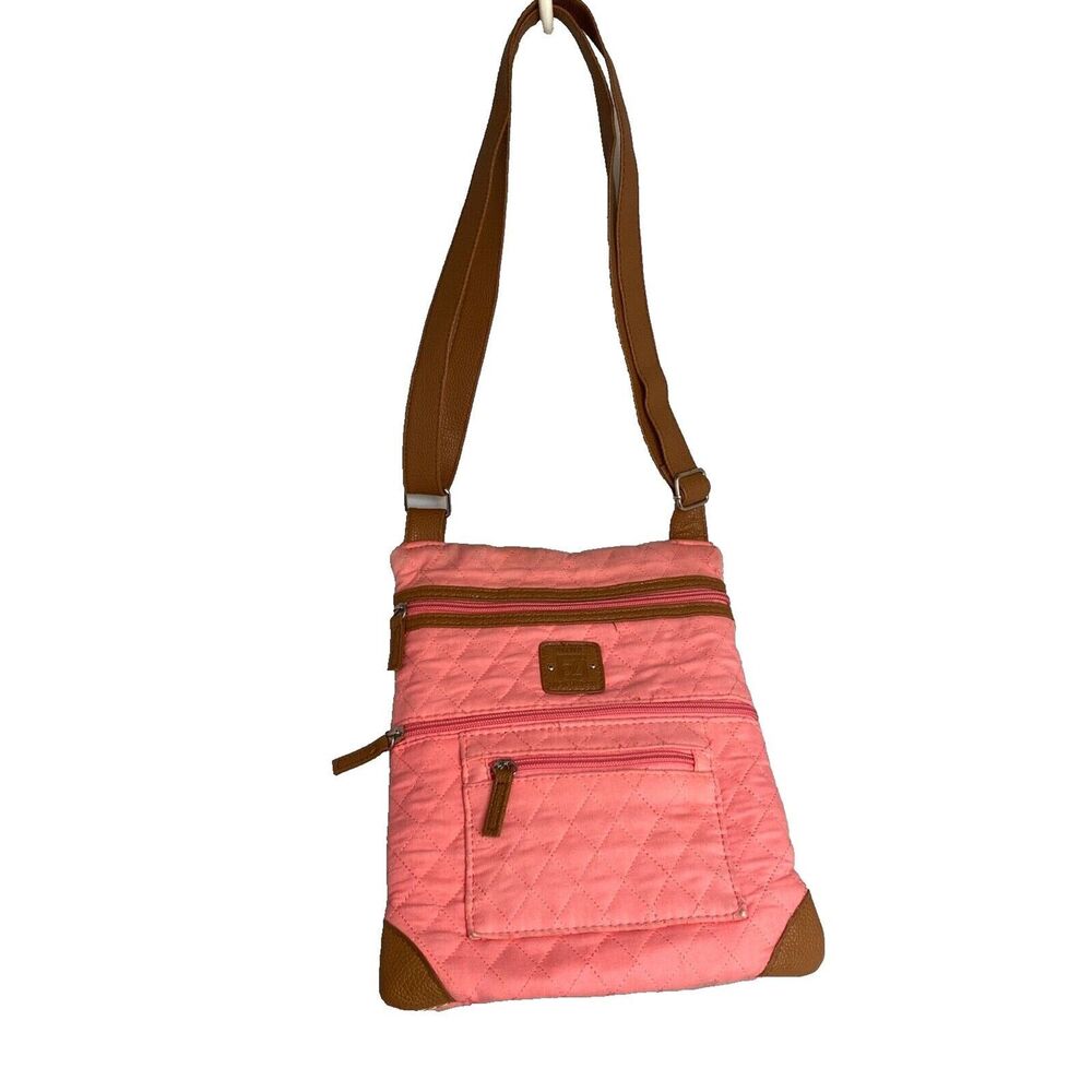 Stone Mountain Pink Quilted Crossbody Bag Leather Accents, Adjustable Strap,GUC